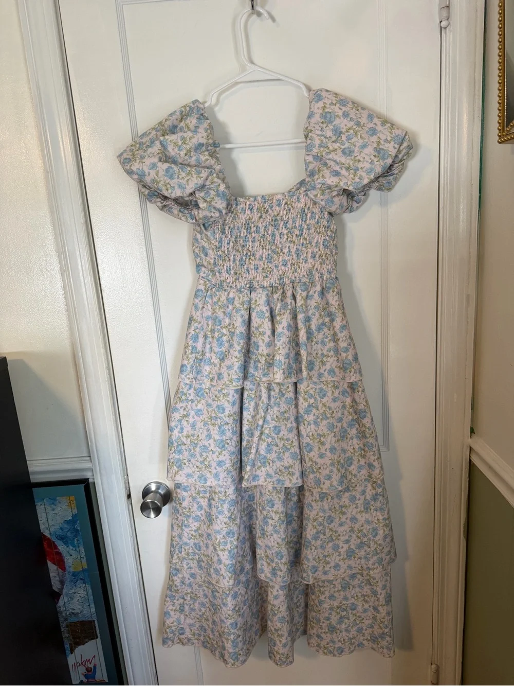 Show Me Your Miami Light Blue Floral Tiered Midi Dress sz M - Picture 3 of 4